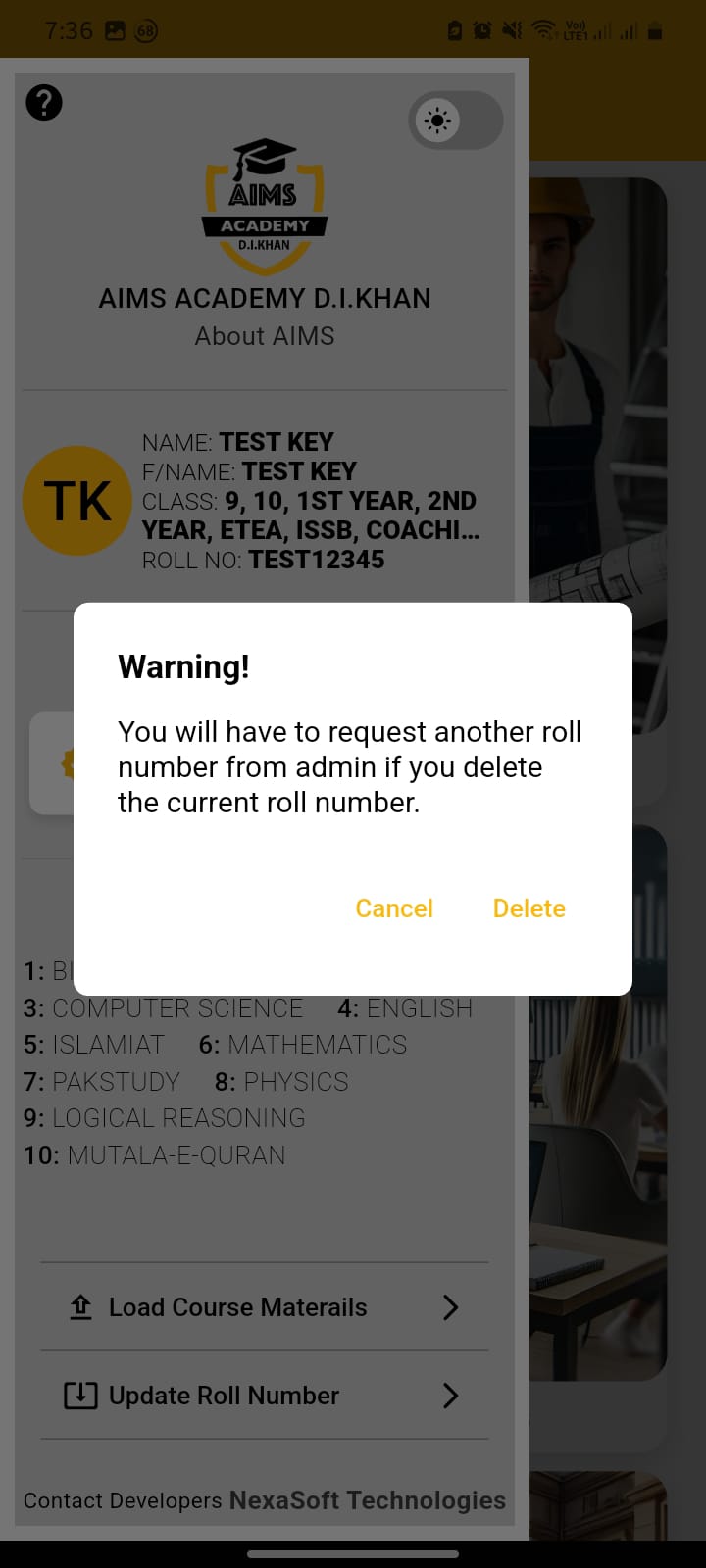 Delete Roll Number Pressed
