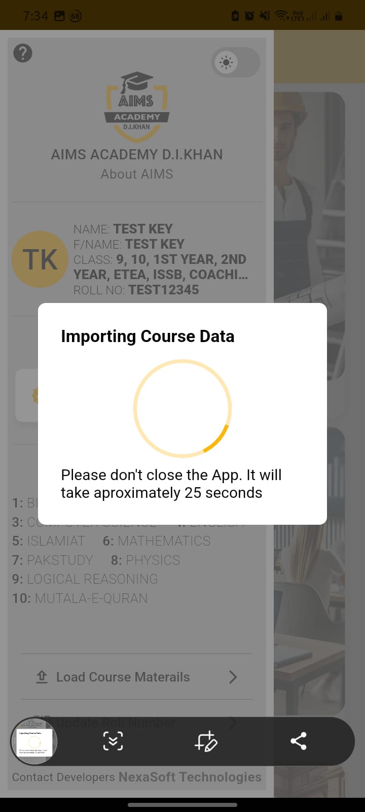 Import Course Data Button Pressed